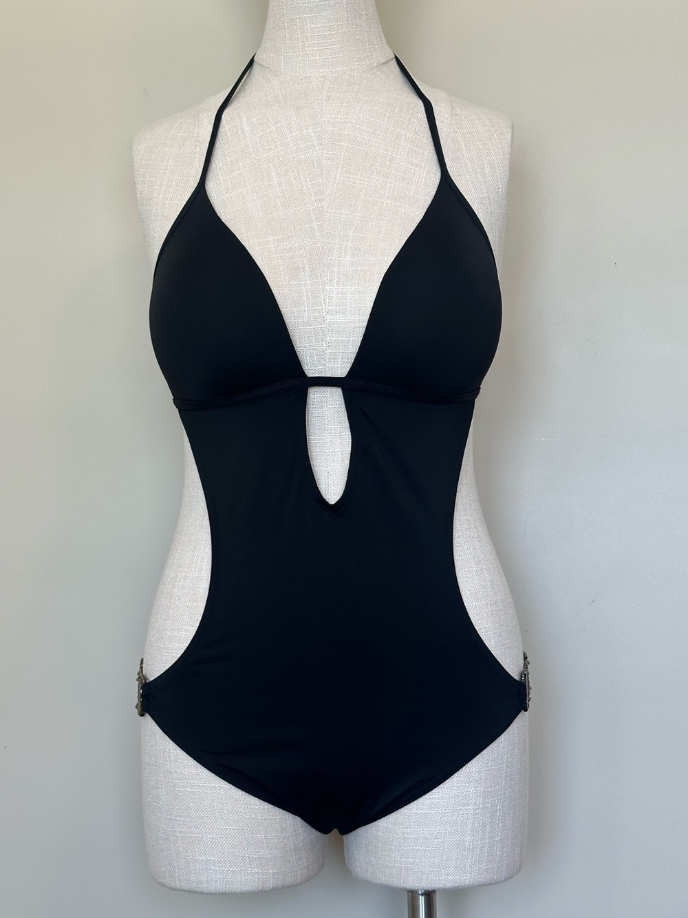 Victoria’s Secret Black Monokini One Piece with Metal Chain Accents